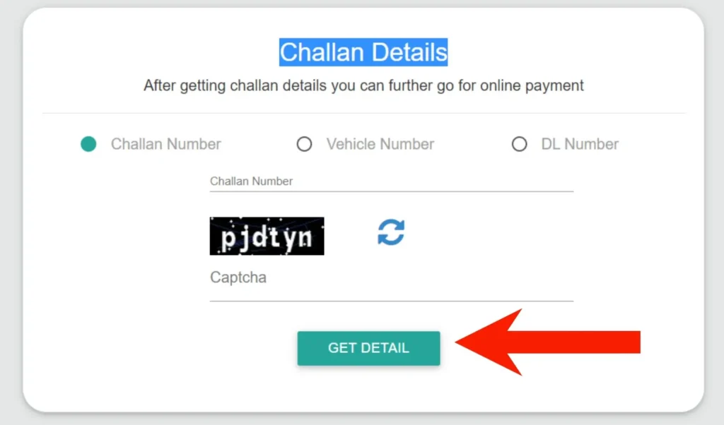 Checking E-Challan by Challan Number